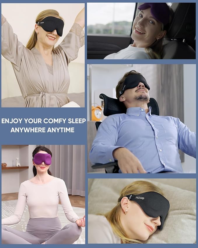 Sleep Eye Mask for Men Women 2 Pack 3D Contoured Cup Sleeping Mask & Blindfold, Concave Molded Night Sleep Mask, Block Out Light, Soft Comfort Eye Shade Cover for Travel Yoga Nap, Black & Blue