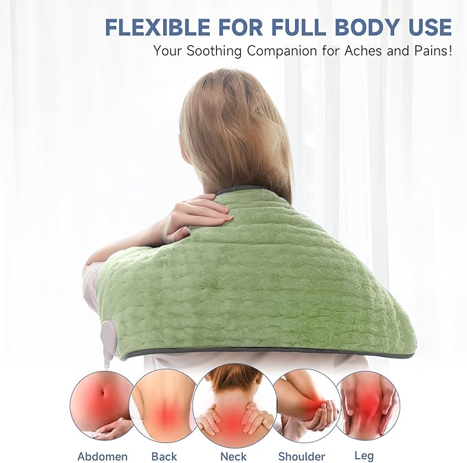 Electric Heating Pad for Pain Relief, Soft Heat Wrap for Neck, Back, Legs, Moist/Dry Heat, 6 Heat Settings & Auto Shut-Off, Gift for Mom, Dad, Grandma, Grandpa
