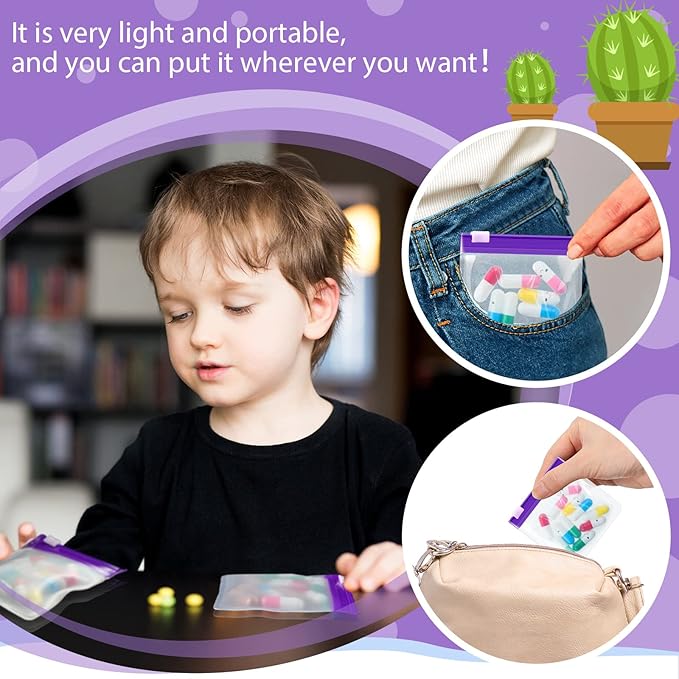 24 Pieces Pill Pouch Bags Zippered Set Reusable Translucent Medicine Organizer Sealing Travel Plastic Bags with Slide Lock for Storage(Purple)