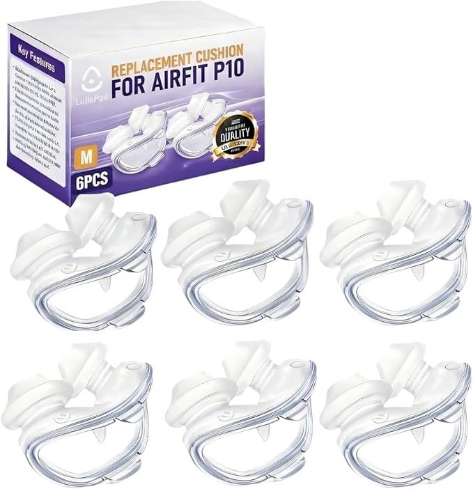 Air-Fit P10 Nasal Pillow Cushion - Soft Silicone Replacement Nose Pillows - Leak-Free Seal & Lightweight Comfort Replacement Supplies for Uninterrupted Sleep - 6 Pack Medium