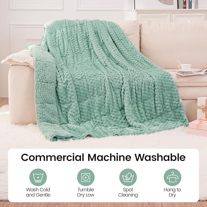 Super Fuzzy Soft Fleece Sherpa Weighted Blanket 20 lbs for Adults, 3D Imitation Turtle Shell Luxury Weighted Throw for Better Sleep, Dual Sided Cozy Heavy Blankets for Couch Bed, Sage Green, 60" x 80"