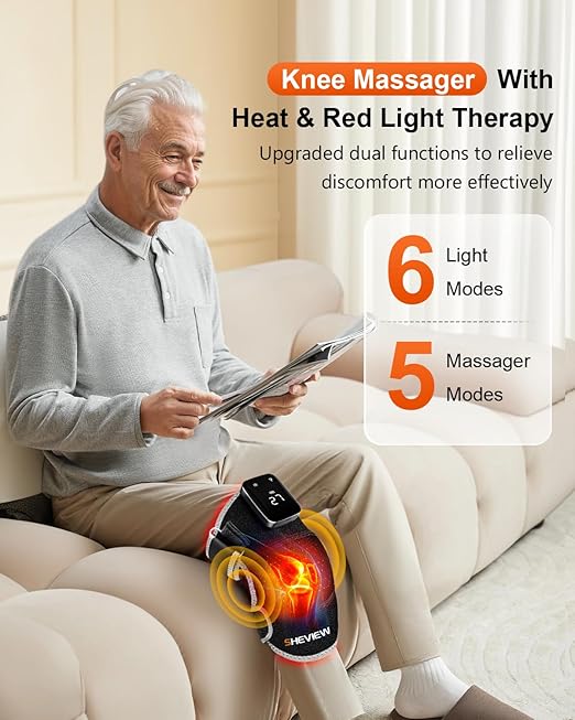 Red Light Therapy for Knee & Shoulder, Upgraded 72 LED Cordless 5000mAh Knee Massage Brace With 5 Vibration, 660nm & 850nm Infrared Red Light Therapy Heated Wrap Device