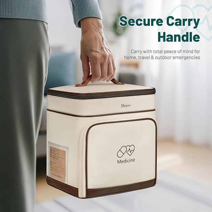 Mancro Medicine Organizer Bag, Large 2-Layer Medicine Storage Box with 3 Separate Cases Including Pill Bottle Organizer, Small Medicine Bag, and Insulated Insulin Pouch (Empty), for Family & Travel