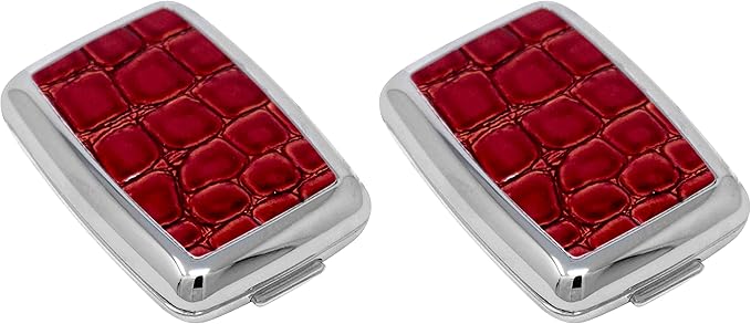 Set of 2 Dual-Compartment Rectangular Pocket Purse Pill Box & Organizer with Insert (Red Faux Crocodile Leather)