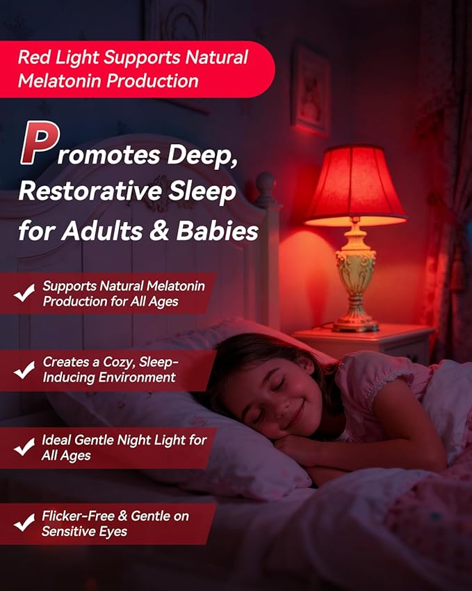 Neporal 7W 670nm Red Light Bulbs for Sleep, 100% Blue Light Blocking Bulb, Red Light Night Light for Melatonin Promoting, A19 60W Equivalent Dim Light Bulbs for Bedroom, Baby Nursery, Reading,2 Pack