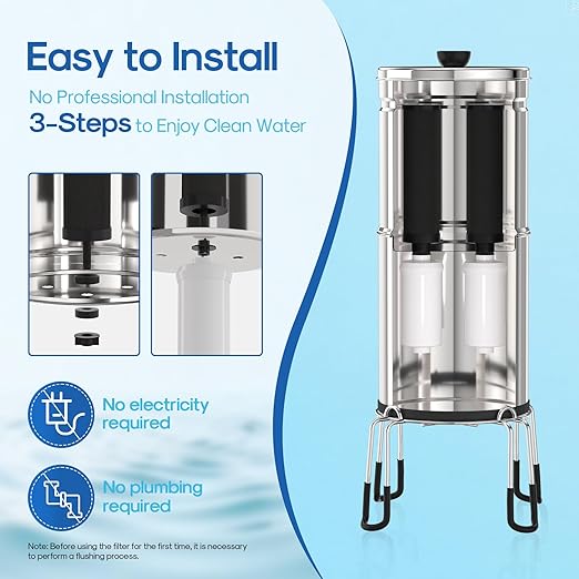 ICEPURE 2.25G Gravity-fed Water Filter System with Sight Glass Spigot, 4 Filters and Stand, Reduce Microplastics, Lead & Total PFAS, for Home, Camping, Off-Grid, Emergencies, King Tank Series