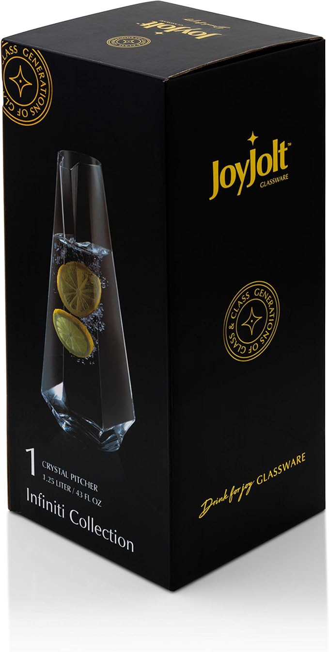 JoyJolt Infiniti 43Oz Deluxe Glass Pitcher - Premium Quality Crystal Lemonade & Sangria Pitcher - Elegant Classic Design - Perfect for Fruit Infusion & Iced Tea