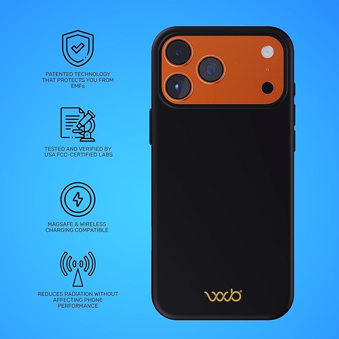 WAVEBLOCK EMF Protection Silicone Case Compatible with iPhone 17 Pro Max, Radiation Blocker, 5G Shield Reduction, Lightweight, USA Patented and Tested in FCC Lab, Black