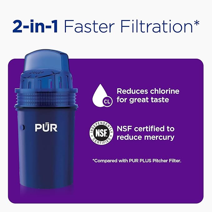 PUR 7-Cup Water Pitcher, 1 Genuine Filter, Cleaner, Great-tasting Water, Dishwasher Safe, Powerful, Faster Filtration, LockFit Cap Design - Blush
