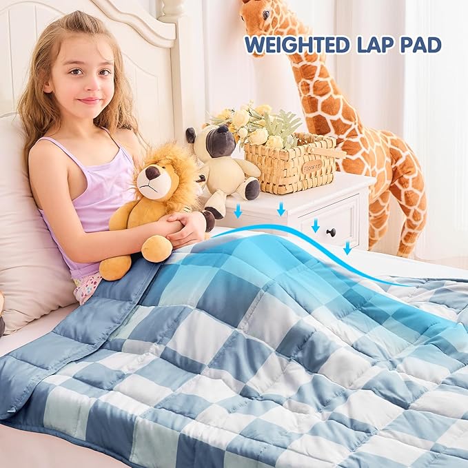 yescool Blue Checkered Weighted Blanket 5 Pounds Plaid Weighted Throw Blanket, Heavy Blanket for Sleeping, Tartan Bed Throw Blanket Gifts for 40-60lbs, 36"x48"