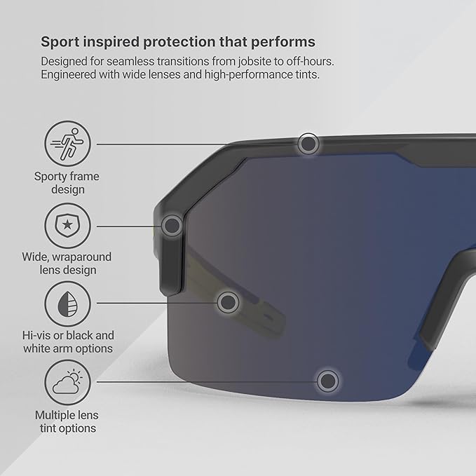 HexArmor Shockwave Safety Work Glasses | ANSI Z87+, 100% UV Protection, Anti-Fog or Scratch Resistant, Polarized