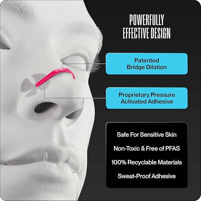 Dream Recovery Second Wind Nasal Strips - Nose Strips for Breathing, Sleep and Athletic Performance - Snore Relief and Congestion Support - 30 Count - Pink