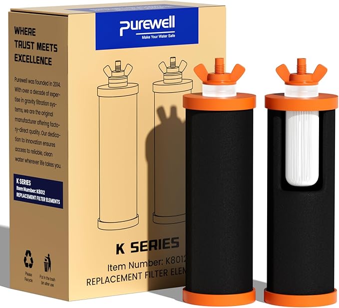 Purewell PF-3-FL Black 4-Stage Composite Carbon and Fluoride Reduction Filters, Compatible with Berkey® Big+, ProOne® Big+ Gravity Water Filter Systems and Purewell Systems (2 Pack, K Series)