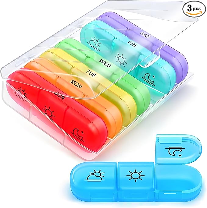 AIMI Weekly Pill Organizer 3 Times a Day, Large 7 Days Pill Box 3 Times a Day with Separate Container, Portable Pill Case for Medication, Vitamins, Fish Oil and Supplements