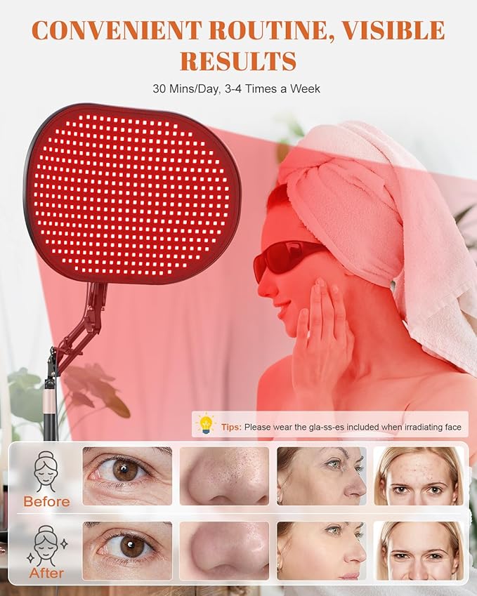 Red Light Therapy for Face Body, 50W 2-in-1 Infrared 432 LEDs Light Therapy with 660nm & 850nm Near Redlight Device Large Panel with Wireless Remote Stand Timer