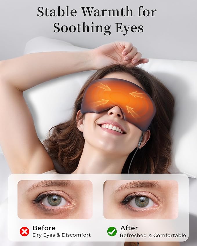 Heated Eye Masks for Warm Compress:Silk Electric Eye Heating Pad for Dry Eyes – Moist Hot Relief for Tired Eye&Stye,Fsa Eligible Hsa – USB-Powered, Stable Heat – Perfect for Sleep & Travel (Grey)