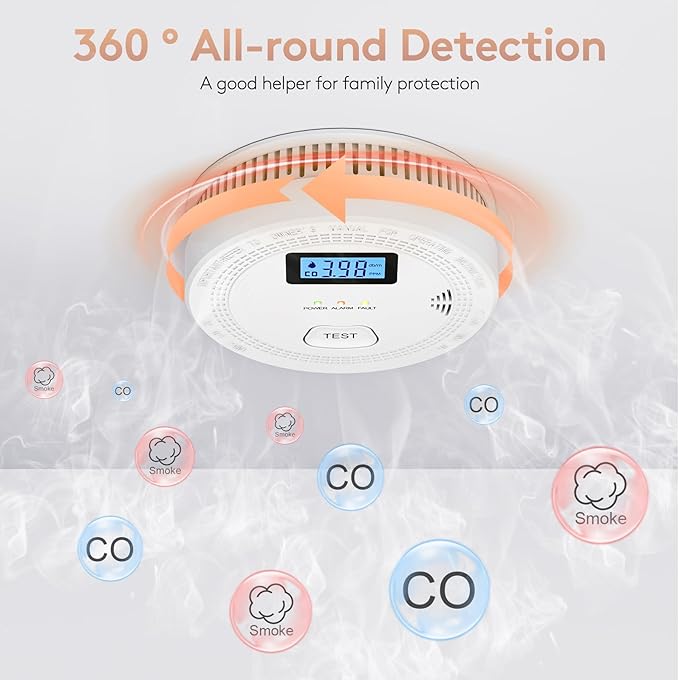 6 Packs, 2 in 1,Smoke Carbon Monoxide Detector,Carbon Monoxide Detectors/Smoke Alarm,85 dB Alarm,Large Screen Readout,Test Button,Battery Operated, Work State LED Flash,Easy Install