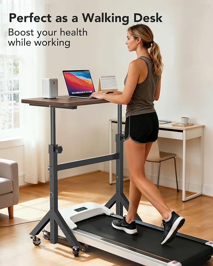 ErGear Small Standing Desk Adjustable Height, 6 Height Settings Up to 46.5″, Walking Pad Desk with Triangular Leg Design, Smooth Mobility with Lockable Wheels, Standing Desk for Walking Pad