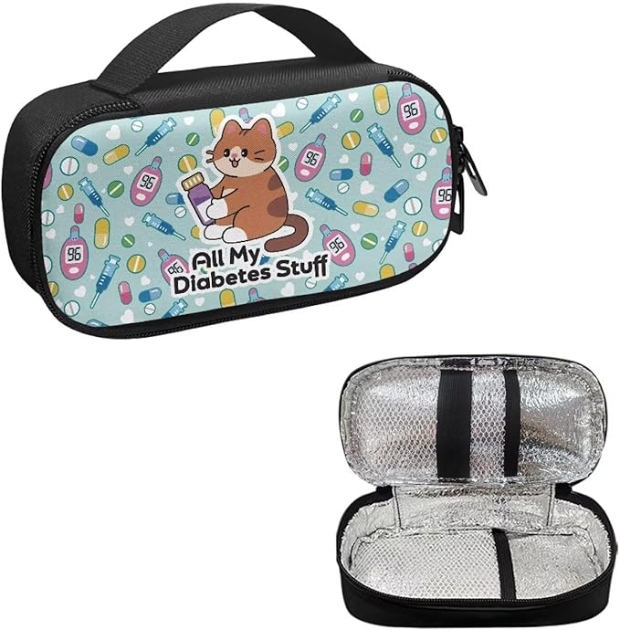 Rnyleeg All My Diabetes Stuff Insulin Cooler Travel Case Cute Cat Insulin Bag for Boys Girls Diabetic Supplies Travel Case Organizer for Ladies