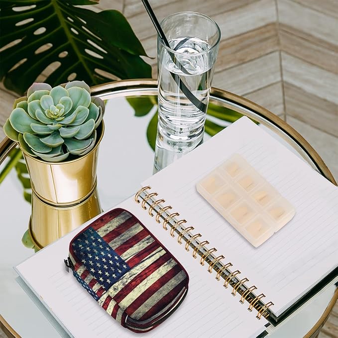 Vintage American Flag Travel Pill Organizer Box Weekly Portable Pill Case Daily Pills 7 Day Small Birth Control Pills Container Removable Compartments for Medicine Vitamins Fish Oil