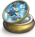Small Pill Case Pill Box with Mirror Retro 3 Compartment Pill Holder for Purse or Pocket Bronze Portable Medicine Vitamin Container Fish Oil and Supplement Storage BPA-Free(Blue Sea Turtles)
