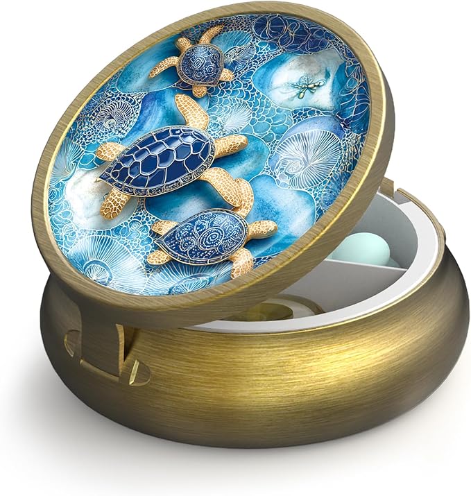 Small Pill Case Pill Box with Mirror Retro 3 Compartment Pill Holder for Purse or Pocket Bronze Portable Medicine Vitamin Container Fish Oil and Supplement Storage BPA-Free(Blue Sea Turtles)