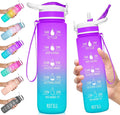 NatureWorks HydroMATE 32 oz Water Bottle with Time Markings Hourly BPA Free Reusable Leak Proof with Straw and Carrying Strap 1 Liter