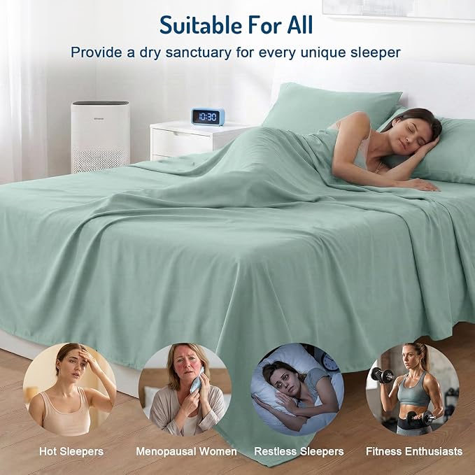 Degrees of Comfort Coolmax® Cooling Bed Sheets Twin Size for Hot Sleepers, Moisture Wicking Sheet Set for Night Sweats, Deep Pocket, Ultra Soft, Cozy for All Seasons, Aqua 3 Pieces