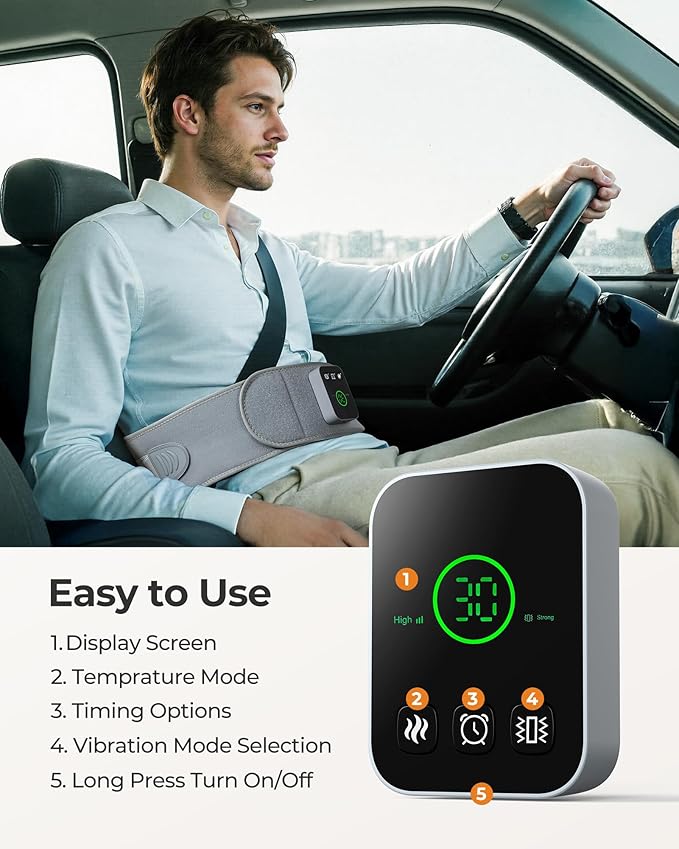 Koonie Cordless Heating Pad for Back Pain Relief, 47”-57” Portable Heating Back Brace with 3 Heat Levels, 3 Vibration Mode, 20/30/40Min Timer, 5000mAh Battery, Auto-Off, Lower Back Massager with Heat