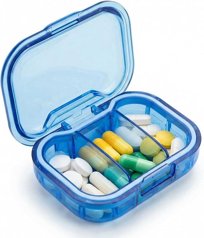 1 Pack Travel Pill Organizer for Purse, 3 Compartment Pill Organizer for Travle, Compact Mini Pill Case for Travle, Small Pill Box for Purse, Pocket Pill Case, Pill Box Compact