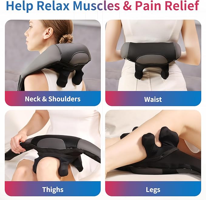 Neck Shoulder Back Massager with Heat, Width Adjustable Cordless Shiatsu Heated Massager for Pain Relief Deep Tissue, Brushless Motor 6D Kneading Massage Gifts for Women Men Mom Dad Birthday Christmas