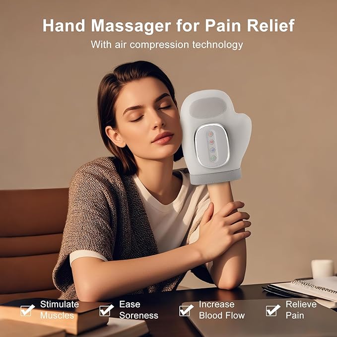 Hand Massager for Arthritis and Carpal Tunnel Relief, Heated Air Compression Therapy for Finger, Palm & Wrist Pain, Portable Cordless Electric Hand Massager