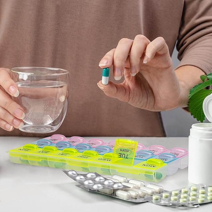 FMP Brands 12 Pack Pill Organizer 3 Times a Day, Weekly Medicine Organizer Pill Boxes, 7 Day Large Pill Holder Organizer Sorter Container Case, Morning Noon Night Pill 3 Times a Day Travel Pill Box