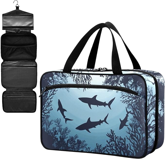 Fustylead Swimming Sharks Ocean Animal Large Medical Storage Bag with Zipper Empty First Aid Bag Trauma Kit for Traveling Hiking Camping Backpacking