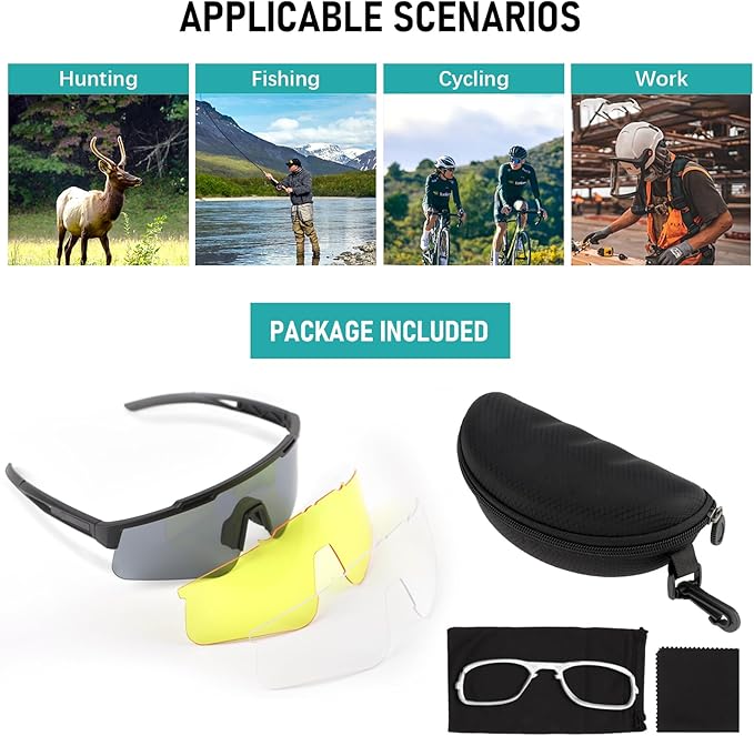 Tactical Eyewear Anti Fog, ANSI Z87.1 Sports Glasses with 3 Interchangeable Lens UV400 Protection Airsoft Goggle