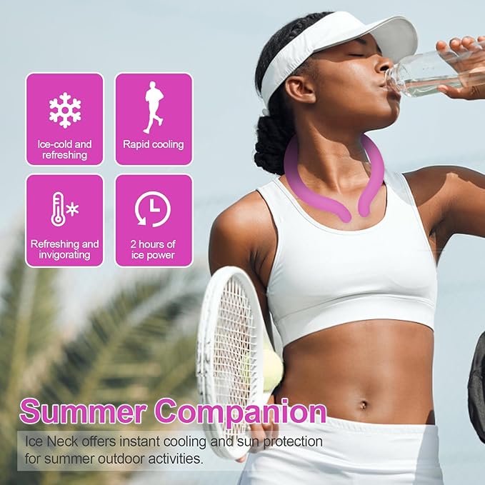 Cooling Neck Wrap with Insulated Bag, Reusable Ice Neck Ring & Body Cooler for Summer Heat, Wearable Cooling Tube Maintains 18°C/64°F for Outdoor, Sports, Travel (Rose*2)