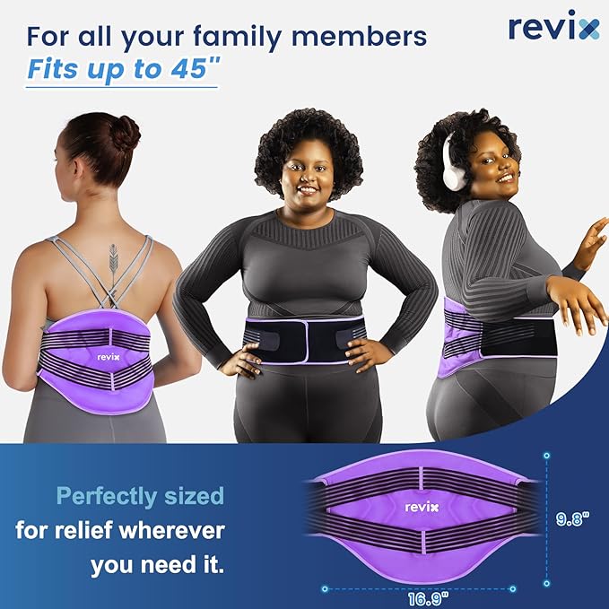 REVIX Reusable Lower Back Ice Pack Wrap with Compression Straps, Adjustable Gel Ice Pack for Back, Lumbar, Sciatic Nerve, Post-Workout Recovery, Soft Plush Lining, Purple