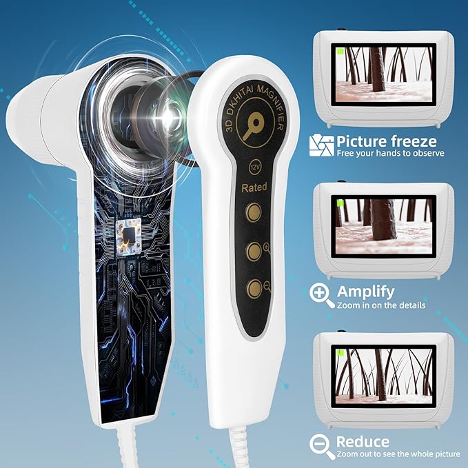 Skin Hair Analyze, Scalp Analysis Machine, 5 Inch LCD Screen Rechargeable Digital Scanner for Skin & Hair Analysis, 50x/200x DualHeads, Digital Scalp Health Detection Use for Home and Salon