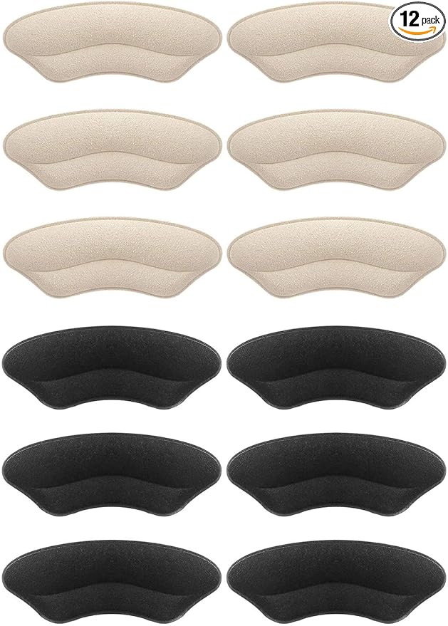 Premium Heel Pads Inserts Grips, Back of Heel Protectors Cushions Liner Prevent Too Big Shoe From Slipping, Blisters, Filler for Loose Fit - Men Women (Beige Black)