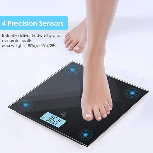 himaly Digital Body Weight Scale, USB Rechargeable Bathroom Scale with Step-On Technology, Back Light Display, Digital Weight Scale, 400Ibs/180kg Capacity, 6mm Tempered Glass