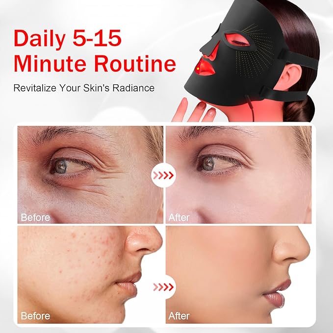Red Light Therapy for Face, Red Light Therapy Mask, 7 Colors LED Facial Mask for Wrinkle Remove & Anti Aging, Skin Care Home Use, Black (Upgraded Version)