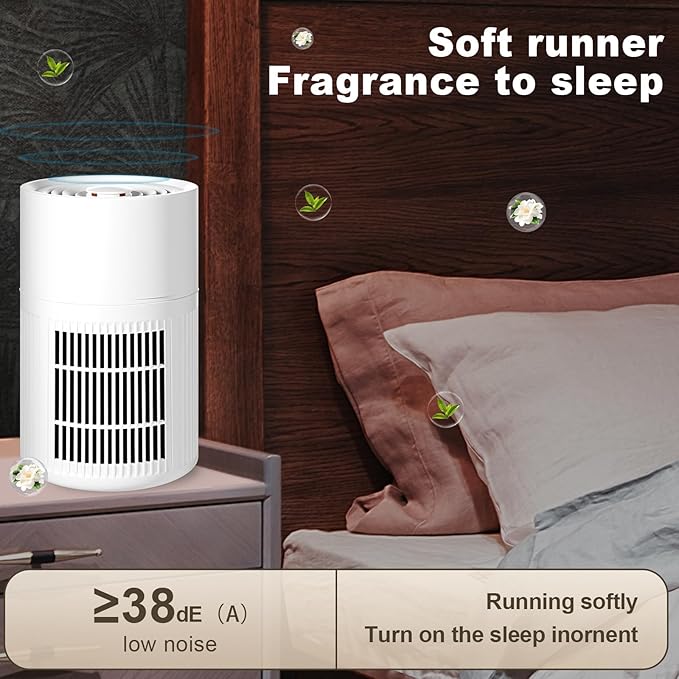 Blosssound Small Portable Air Purifiers for Dorm Room Pet Bedroom Office Home with 3-in-1 Filter Fragrance Box White Mini Air Purifier Quiet Sleep for Desk Allergies Smoke Pet Dander Hair Dust