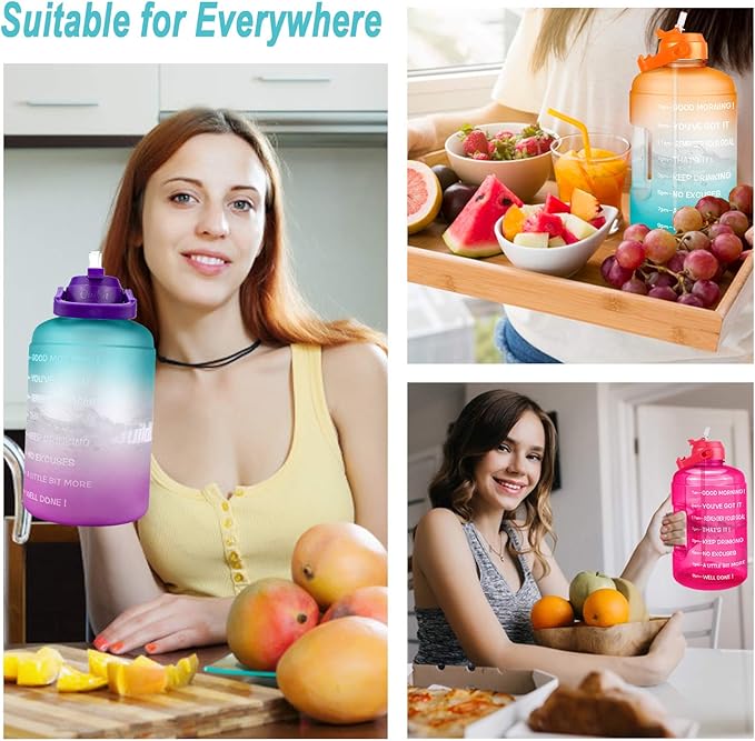 QuiFit 1 Gallon Water Bottle - with Straw & Motivational Time Marker Leak-Proof BPA Free Reusable Gym Sports Outdoor Large(128OZ/73OZ) Capacity Water Jug