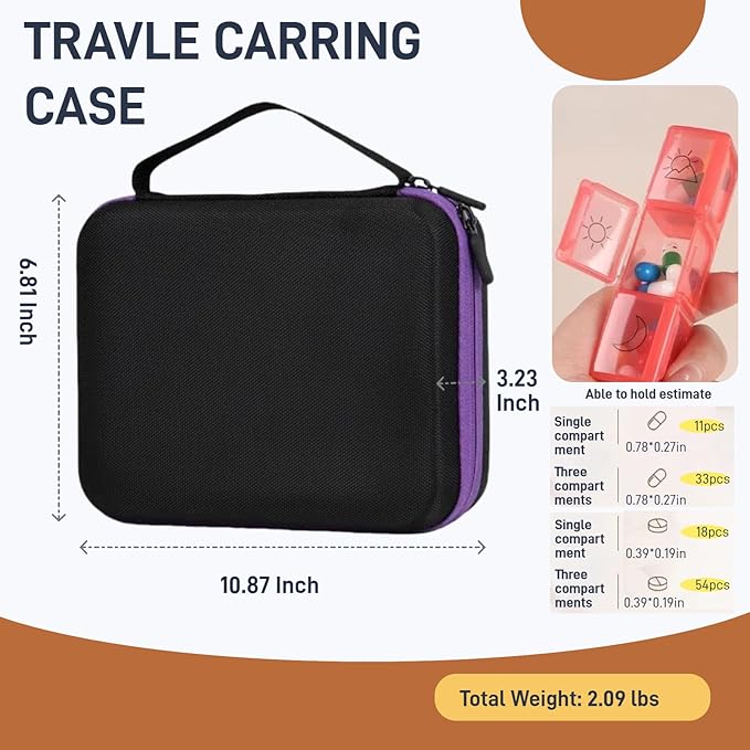 WEEOATAR Month Pill Box Organizer Medicine Planner Pill Dispenser, 3 Times a Day, Easy to Use with Zippers, Medical Supplies with Individual Compartments for Vitamin, Fish Oil, Supplements (Black)