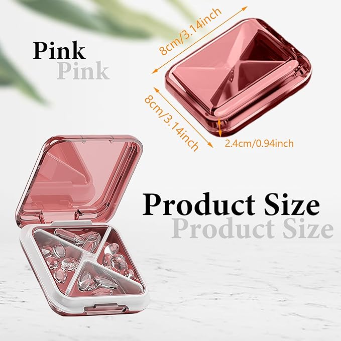 Small Pill Box Waterproof Travel Pill Case Portable Daily Pill Container Pill Holder for Purse 4 Compartments Pocket Compact Medicine Organizer for Fish Oils,Supplements,Medication (Pink)