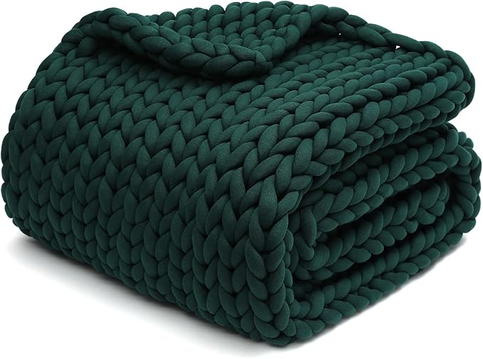 YnM Knitted Weighted Blanket, Handmade Chunky Knitted Design, Soft and Cozy, Temperature Regulating and Breathable, Machine Washable Throw for Sleep or Home Decor (Pacific Green, 80x87 Inch, 25lbs)