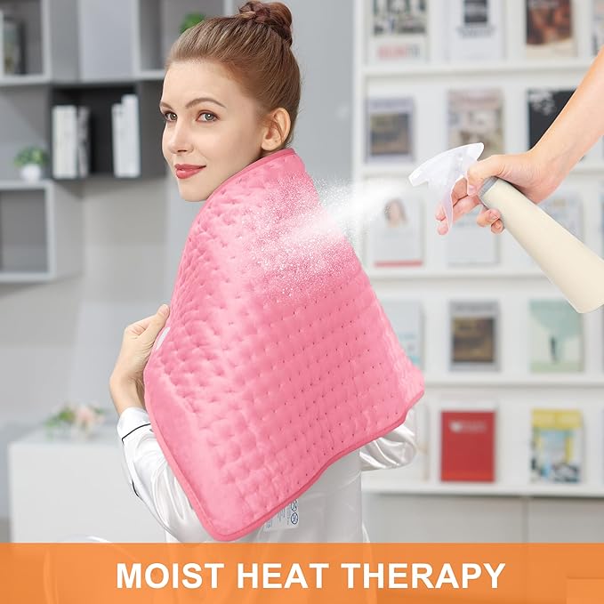 Deepsoon Heating Pad,Electric Heating Pads for Back,Neck,Abdomen,Moist Heating Pad for Shoulder,Knee,Arms,Legs,Dry/Moist Heat & Auto Shut Off,Christmas Gifts for Men and Women,BabyPink,40x20 Inch