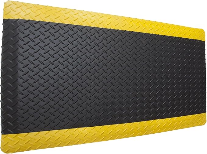 American Classic Diamond Plate Anti-Fatigue Mat – Closed-Cell Polymeric Sponge Base – Industrial Grade, Beveled Safety Edges, 9/16" or 1" Thick – Made in USA (Black/Yellow, 4'x8'x9/16)