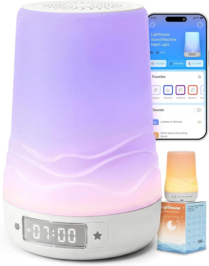 Mewaii White Noise Sound Machine for Adults & Baby with Night Light, Sunrise Alarm Clock, App Control, 100 Sounds & AI Cry Detection, Custom Routines Builder, Toddler Sleep Trainer, Registry Essential