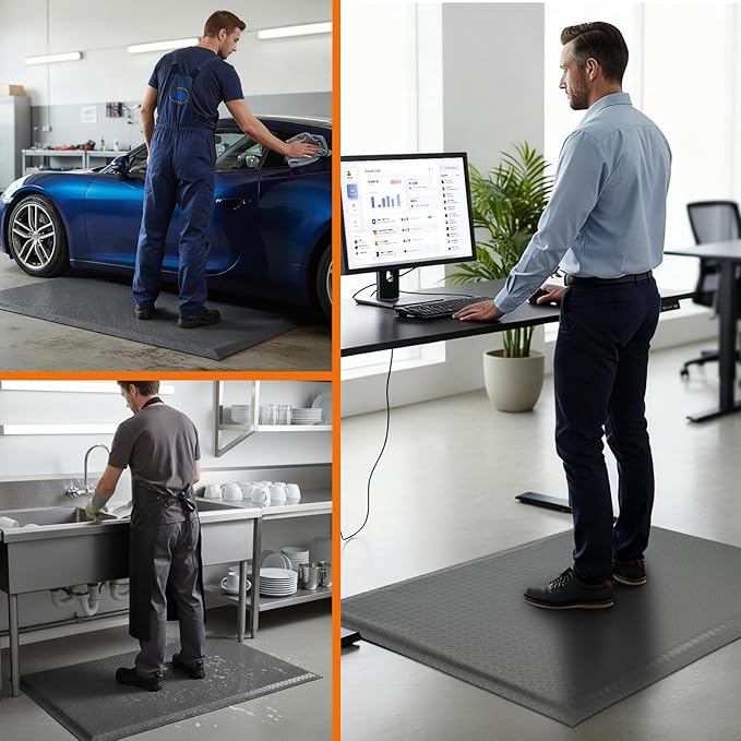Nisorpa Anti Fatigue Mats Industrial 2' x 5' Ergonomic Standing Mat 15/16" Extra Thick Cushioned Shop Floor Mats Kitchen Mats Heavy Duty Commercial Diamond Plate Support for Leg & Back Pain, Grey
